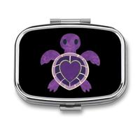 Purple Heart Turtles Travel Pill Organizer with Mirror