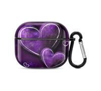 Purple Hearts Bluetooth Earbuds Case Cover Full Body Shockproof Protection Hard Case Support Wireless Charging with Keychain Personalized Gift for AirPods 3