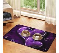 Purple Hearts Dog Food Mats for Floors, 12x18 Inch Non-Slip Super Absorbent Pet Food Mat, Dishwasher Dog Mat for Food and Water, Cute Quick Dry Pet Feeding Mat for Dogs Puppy Cats