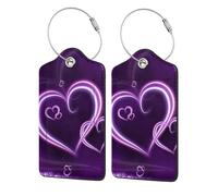 Purple Hearts,Luggage Tags Pu Leather Name Tag Travel Suitcase Identifier ID Tags Durable Luggage Label 2 pcs