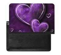 Purple Hearts Passport Holder Passport Cover Protector Essentials with Credit Card Slots for Women Men