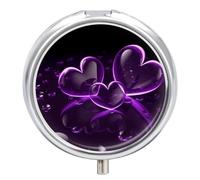 Purple Hearts Pill Box Waterproof Portable Medicine Pill Case Moisture Proof Metal Travel Pill Box with 3 Compartment Medicine Case