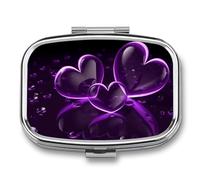 Purple Hearts Pill Case with 2 Compartment, Pill Organizer Portable Square Pill Box,Vitamin Pill Organizer for Pocket Purse and Travel