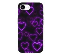 Purple Hearts Printed Phone Case for iPhone 16 E, Ultra Slim Scratch-Resistant Shockproof Black TPU Phone Case Cover with Wireless Charging, Anti-Yellowing