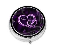 Purple Hearts This Small, Round, Three-Compartment Travel Pill Box is Perfect for Storing Daily medications, Vitamins, and on-The-go.