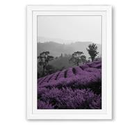 Purple Heather Hillside Botanical Framed Wall Art Print A4 (29.7×21cm) White, Wall Decor for Living Room, Bedroom, Office & Home, Ready to Hang, Art Gift