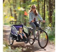 (Purple) HOMCOM 2 Seat Child Bike Trailer, Baby Bicycle Trailer for 2 Kids