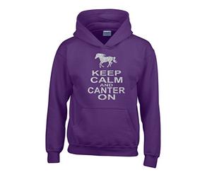 Purple Hoodie with Silver Pearlescent Glitter Print 12-13 Years (34") 'Keep Calm and Canter ON with Horse Image'