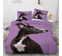 Purple Hound Single Bedding Sets Whippet Print Duvet Cover for Single Bed Bedroom Decoration Quilt Cover and 2 Pillowcases 50x75cm, Soft Brushed Microfiber, with Zipper Closure al3320