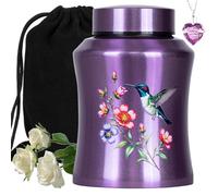Purple Hummingbird Urns for Adult Male Female Ashes, Flower Cremation Urn for Ashes Up to 140 LBS, Decorative Keepsake Urn, Handmade Bird Funeral Urn