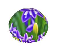 Purple Hyacinth Printed Double Layer Lined Shower Cap,Shower Caps For Women Reusable