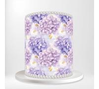 Purple Hydrangea Gold Leaf Dreamlike Ethereal Wrap Around Print A4 Edible Paper Icing Sheet Cake Topper Side Ribbon Border Decor for Personalised Themed Decorations UX