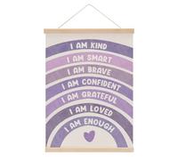 Purple I Am Kind Smart Inspirational Poster Hanger Frame, Boho Rainbow Classroom Wall Art Hanging Banner, Positive Affirmation Hanging Wall Decor for Nursery Girls Room, Mental Health Decor