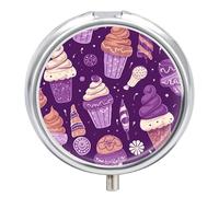 Purple Ice Cream Pill Box-3 Compartment Small Pill Case Travel Pill Box for Purse & Pocket Portable Daily Pill Organizer to Hold Supplements Vitamins