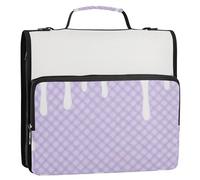 Purple Ice Cream Plaid Checked 3 Rings 1.5 inch Binder Zipper with Shoulder Strap & Handle Waterproof School Binders Organizer for School and Office Gestor de encuadernación de documentos