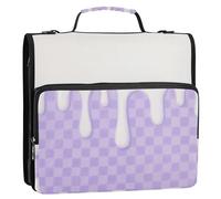 Purple Ice Cream Plaid Checked 3 Rings 1.5 inch Organizer Binder with Handle and Removable Shoulder Strap Waterproof School Binders Organizer Suitable for Middle School Organizadores de suministros
