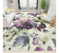 Purple Ink Lilies Flower Plant Area Rug, Retro Light Luxury Beautiful Printed Rugs, Indoor Non-Slip Kids Rugs, Machine Washable Breathable Durable Carpet for Front Entrance Floor Decor,150 x 200 cm