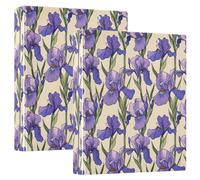 Purple Iris Flower Pattern 3 D-Ring Binder A4 2 Pack with 200 Sheet for Kids School Supplies Women Men Office
