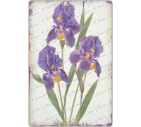 Purple Iris Tin Signs Vintage Botanical Art Iris Flower Wall Decor Shabby Chic Wall Decor French Decor Funny Metal Sign Home Decor Rustic Farmhouse Decor Garden Decor Gift for Christmas 5.5x8 Inch