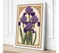 Purple Irises with Gold Frame Canvas Wall Art Print 36x24 Inch (91 x 61 cm)