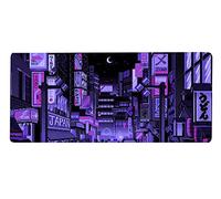 Purple Japanese Anime Retro Vaporwave Mouse Mat Computer Pad for Lap Desk Mat Leather Anime Mouse Pad Large Gaming Pad for Mouse and Keyboard