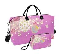 Purple Japanese Vintage Cherry Blossom Ukiyo-e Travel Bag Weekender Overnight Bag Gym Sports Carry with Adjustable Strap for Trip Waterproof