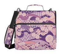 Purple Japanese Zephyr Cherry Blossoms 1.5 Inch 3 Rings Zippered Binder Bag with Strap Easy to Carry School Supplies Organizer for Middle Student