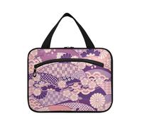 Purple Japanese Zephyr Cherry Blossoms Hanging Travel Toiletry Bag Hanging with Hook, Designer Essentials Makeup case for Travel Must Haves Backpacking estuches para maquillaje L