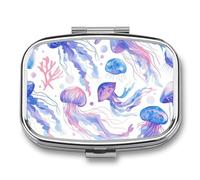 Purple Jellyfish Pill Case Box with 2 Compartment Medicine Vitamin Organizer for Purse Pocket 5.5x4cm