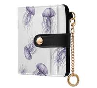 Purple Jellyfish White Print Small Women Wallet Bifold RFID Blocking Leather Compact Card Holder with Coin Pocket Zipper Purse for Ladies Girls Women