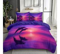 Purple King Duvet Cover, Modern Sunset Sea Animals Dolphins Printed Bedding Sets with Zipper Closure Soft Anti-wrinkle and anti-tear Microfiber Quilt Cover for Girls and boys - 230 x 220 cm