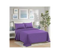 (PURPLE, King) Luxury Polycotton Dyed Plain Flat Sheet Single Double King Pillow Case