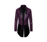 (Purple, L) Men Shiny Sequin Glitter Embellished Blazer Jacket Men Nightclub Prom Suit Blazer Costume Homme Singers Stage Clothes Tuxedo New