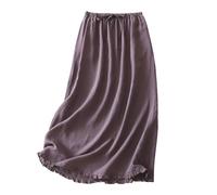 Purple Ladies Skirts Drawstring Button Down Skirt with Pockets Linen A Line Summer Maxi Skirt Wrap Casual Ladies Skirts Elasticated Waist Solid Short Dress for Office Work Size XXL