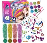 PURPLE LADYBUG Glitter Tattoo for Kids - Glitter Tattoo Kit 9 Colours, 175 Designs - Safe Temporary Tattoos for Girls Ages 5-12, Stocking Fillers, Early Christmas Presents, DIY Arts & Crafts Kit