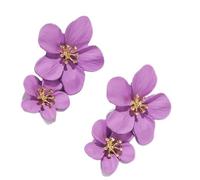 Purple Large Double Flower Earrings Matte Floral Petal Drop Dangle Earrings Boho Daisy Flower Stud Earrings Cute Statement Jewelry for Wedding Summer Beach Party, 3.1x5 cm/1.2x2 inch, Polyester, No