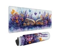 Purple Large Mouse Mat 1000 x 500 x 3MM Gaming Mouse Pad, Flowers And Books Mousepad Extended, Office Accessories with Anti-Slip Rubber Base and Double Stitched Edge, Mousemat for Laptop -TL8329