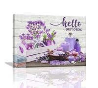 Purple Lavender Bathroom Wall Art Rustic Lavender Bathroom Pictures for Wall Farm Flowers Purple Candles Canvas Painting Farmhouse Framed Artwork for Bathroom Spa 12"x16"