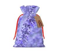 (Purple Lavender Colored Flowers) Christmas Burlap Gift Bags, Eco-Friendly Polyester Drawstring Pouches For Holiday, Birthday & Party Gift Packaging M