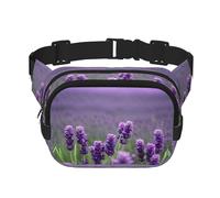 Purple Lavender Colored Flowers print Fanny Pack Waist Packs with Extender for Men Women, Waist Bag Hip Pack with Zipper Pockets, Black, One Size