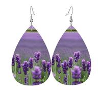 Purple Lavender Colored Flowers Print Leather Earrings - Dangle Drop Earrings, Lightweight Teardrop Jewelry, Costume Party Pendants