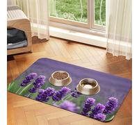 Purple Lavender Colored Flowers Print Pet Feeding Mat Dog Mat for Food and Water Bowl Dogs Water Dispenser Mat Dogs Accessories