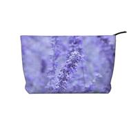 Purple Lavender Colored Flowers Printing, Cosmetic Bag Corduroy Makeup Bag Portable Travel Toiletry Bag
