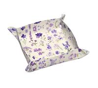 purple lavender colored flowers Printing Leather Storage Tray Waterproof and easy to clean for neatly keys, jewelry, makeup and other small items Small 9.8X9.8 in