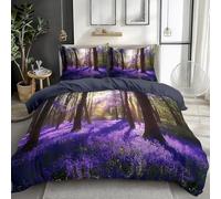 Purple Lavender Double Duvet Cover Sets Woodland Landscape Bedding Double Bed Set 3D Print Ultra Soft Microfiber Quilt Cover 200 x 200 with Zipper Closure and 2 Pillowcases G-2889