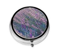 Purple Lavender Field Print Pill Box for Pocket Round Pill Box 3 Compartment Decorative Portable Travel Pill Holder Tablet Vitamin Organizer Mini Pill Case(2pcs)