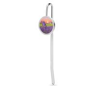 Purple Lavender Fields Bookmark Metal Book Marks for Reading with Round Hanging Charm Reading Bookmarks Gifts Pretty and Increase Reading Interest for Women Men