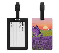 Purple Lavender Fields Luggage Tags for Suitcases with Durable Loop Privacy Cover ID Label Travel Bag Cute Luggage Identifiers for Women Men Travel Backpack Traveling Accessories