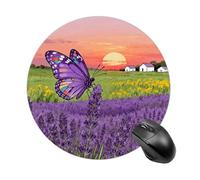 Purple Lavender Fields Mouse Pad Round Laptop Mouse Mat Cute Computer Mousepad Keyboard Pad Non-Slip Desk Pads for Gaming Office Work Home