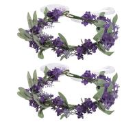 Purple Lavender Floral Crown Headband for Women 2pcs Weddings | Cloth Metal Plastic Build, Chic Outfit Accent, Comfortable Fit for Updo Hairstyles and Photoshoots